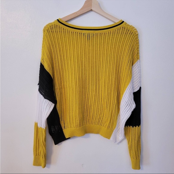Express Crop Knit Sweater Mustard/Black/White - Picture 3 of 5